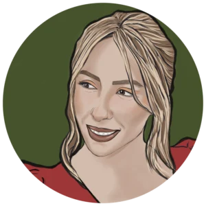 Hand drawn person looking to the left against an olive green background